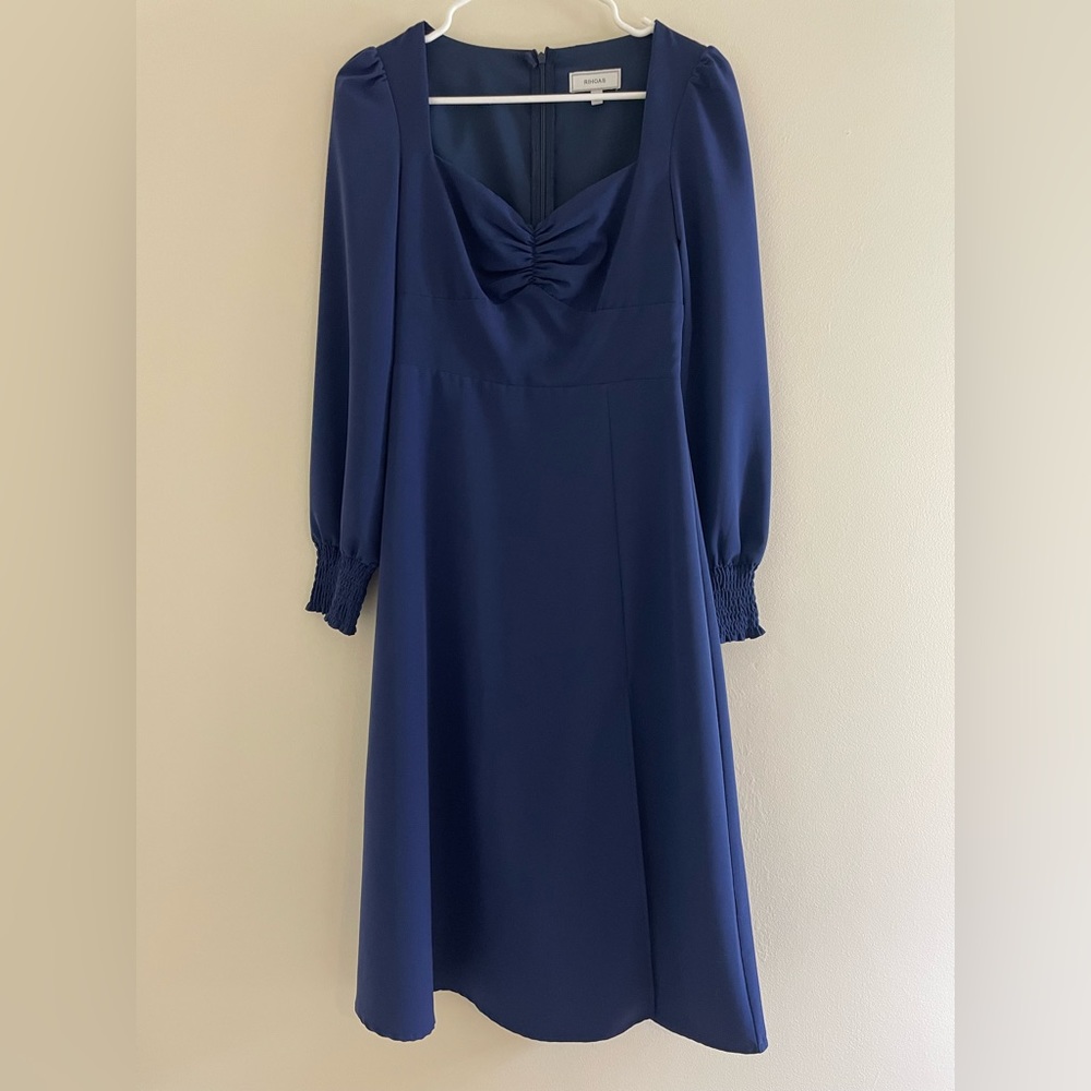 NWOT Rihoas Navy Long-Sleeved Sweetheart Dress w/ Slit, XS